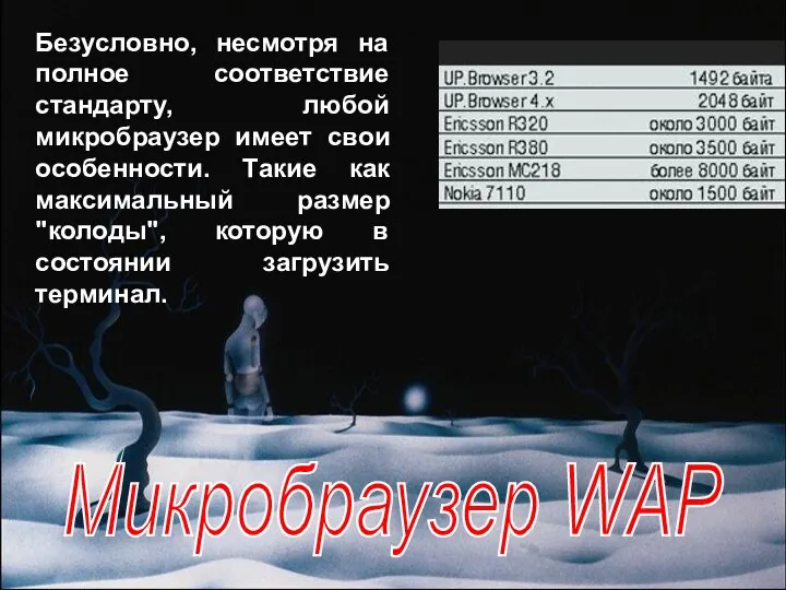 Безусловно, несмотря на полное соответствие стандарту, любой микробраузер имеет свои особенности.