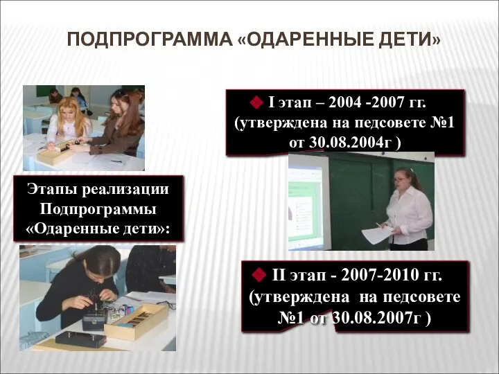 I этап – 2004 -2007 гг. (утверждена на педсовете №1 от