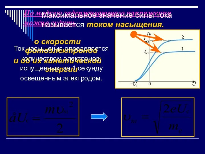 По модулю задерживающего напряжения можно судить о скорости фотоэлектронов и об