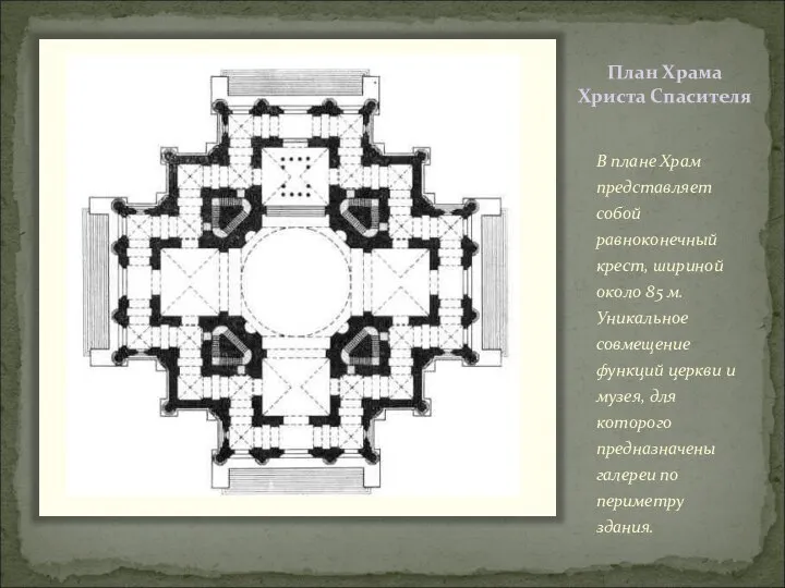 План Храма Христа Спасителя В плане Храм представляет собой равноконечный крест,