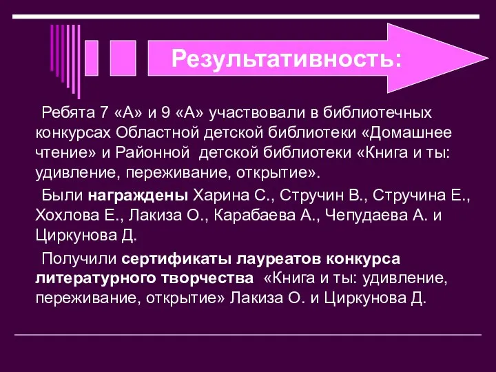 Ребята 7 «А» и 9 «А» участвовали в библиотечных конкурсах Областной