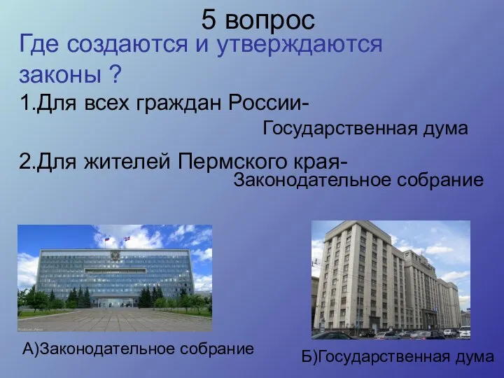 Где создаются и утверждаются законы ? 1.Для всех граждан России- 2.Для