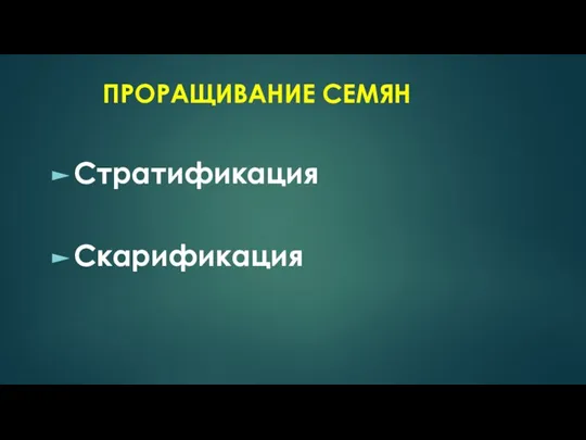 ПРОРАЩИВАНИЕ СЕМЯН Стратификация Скарификация