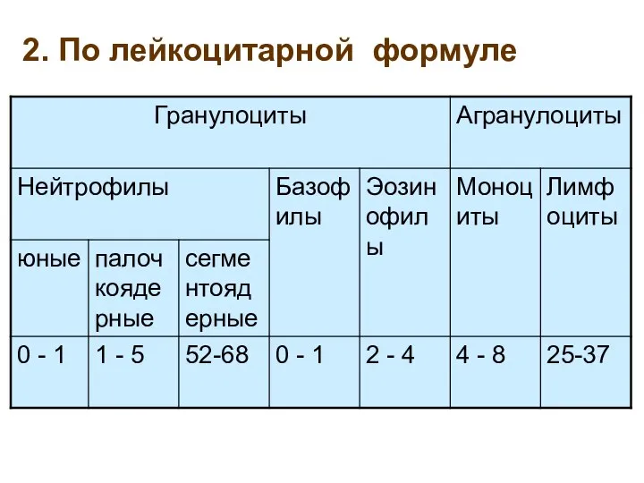 2. По лейкоцитарной формуле