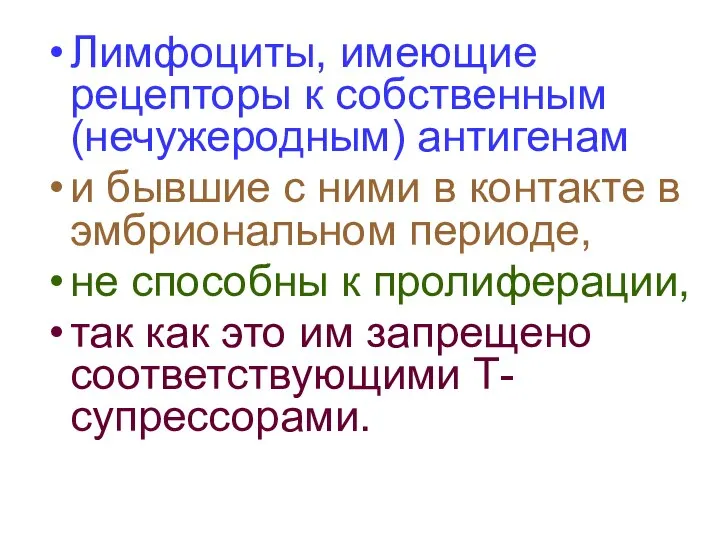 Лимфоциты, имеющие рецепторы к собственным (нечужеродным) антигенам и бывшие с ними