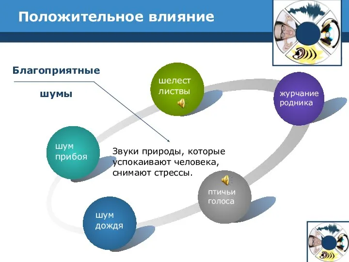 Положительное влияние журчание родника шум прибоя шелест листвы шум дождя птичьи