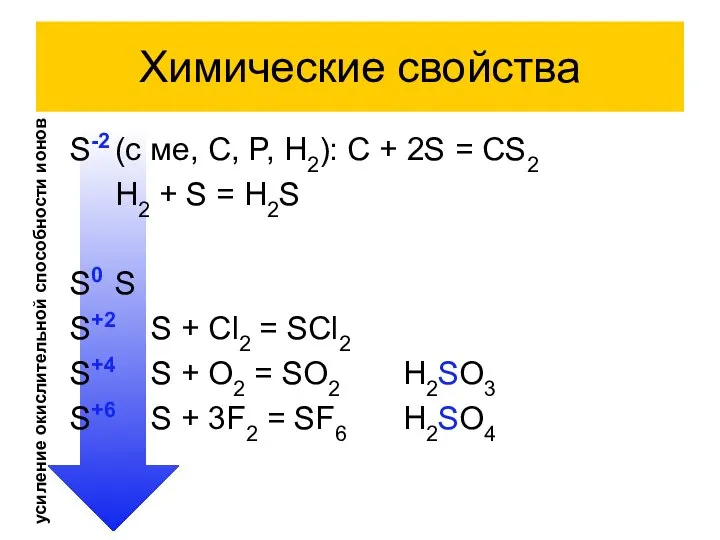 Химические свойства S-2 (с ме, C, P, H2): C + 2S