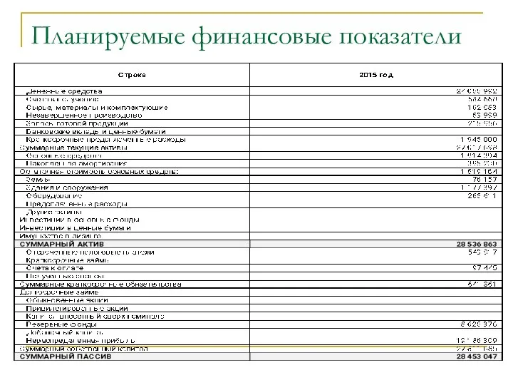 Планируемые финансовые показатели