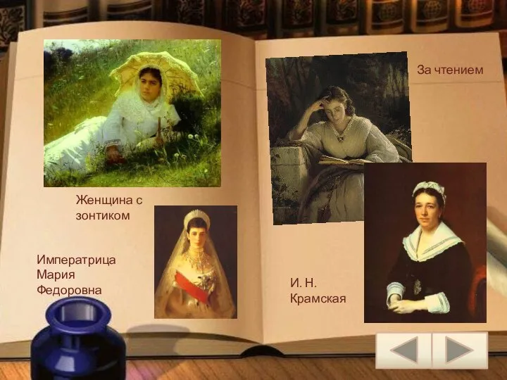 Императрица Мария Федоровна За чтением И. Н. Крамская Женщина с зонтиком