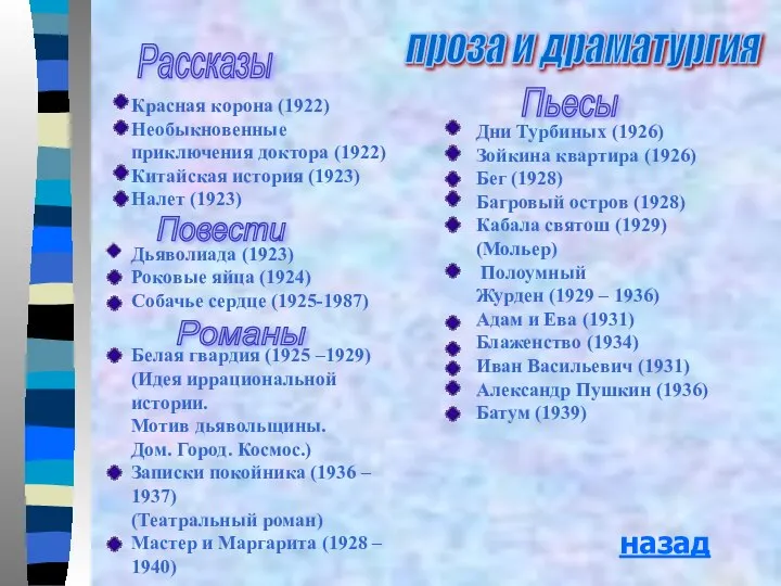 проза и драматургия Красная корона (1922) Необыкновенные приключения доктора (1922) Китайская