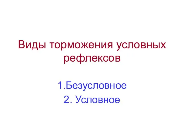 Виды торможения условных рефлексов 1.Безусловное 2. Условное