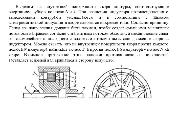 Выделим на внутренней поверхности якоря контуры, соответствующие очертаниям зубцов полюсов N