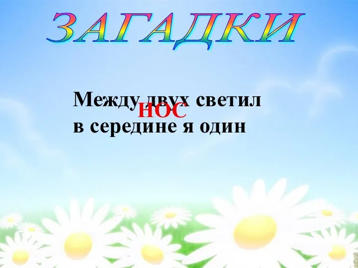 ЗАГАДКИ Между двух светил в середине я один НОС