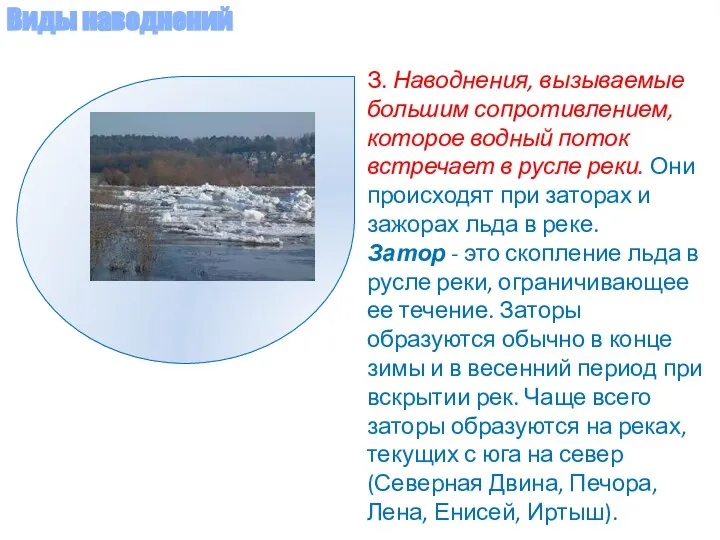 З. Наводнения, вызываемые большим сопротивлением, которое водный поток встречает в русле