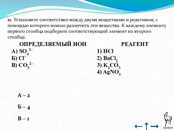 11. Установите соответствие между двумя веществами и реактивом, с помощью которого