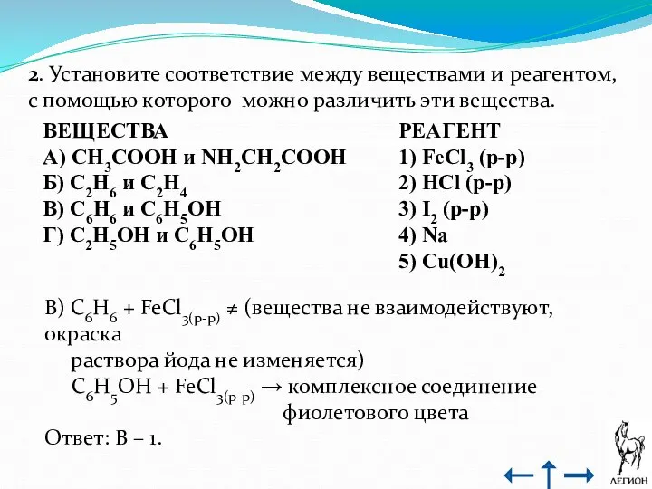 2. Установите соответствие между веществами и реагентом, с помощью которого можно