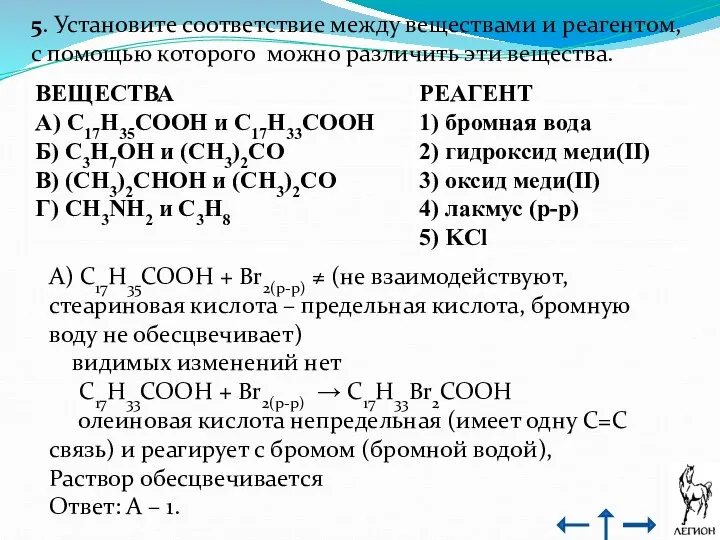 5. Установите соответствие между веществами и реагентом, с помощью которого можно