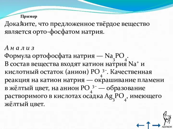 Пример 1. Докажите, что предложенное твёрдое вещество является орто-фосфатом натрия. А