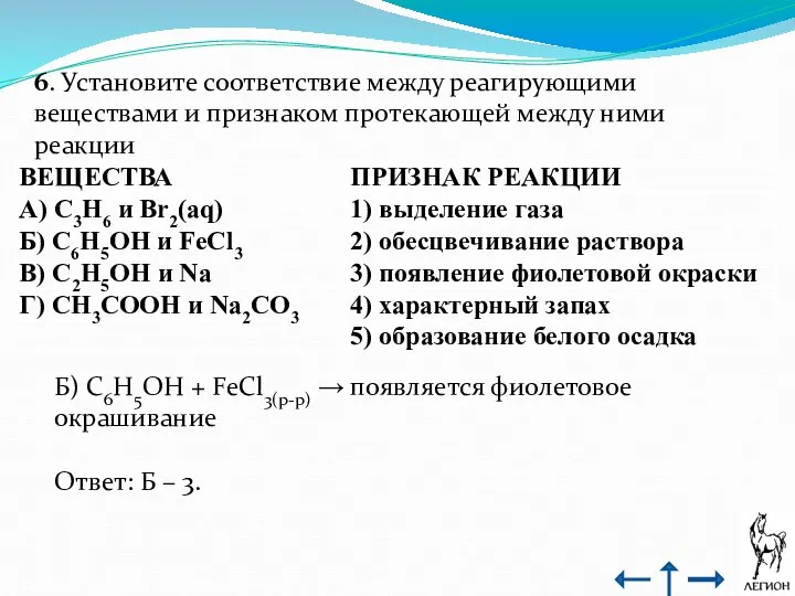 6. Установите соответствие между реагирующими веществами и признаком протекающей между ними