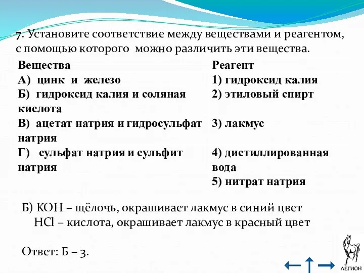 7. Установите соответствие между веществами и реагентом, с помощью которого можно