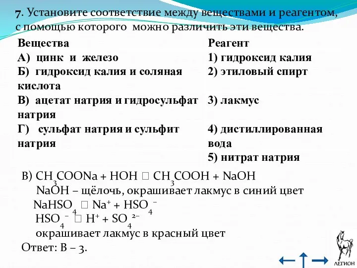 7. Установите соответствие между веществами и реагентом, с помощью которого можно