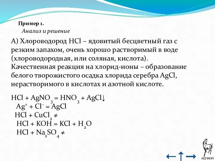 Пример 1. Анализ и решение А) Хлороводород HCl – ядовитый бесцветный