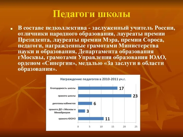 Педагоги школы В составе педколлектива - заслуженный учитель России, отличники народного