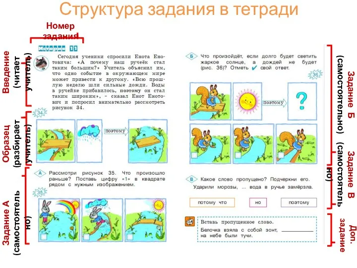 Введение (читает учитель) Образец (разбирает учитель) Задание А (самостоятельно) Задание Б