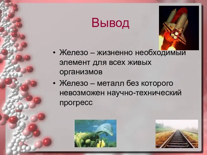 Вывод Железо – жизненно необходимый элемент для всех живых организмов Железо