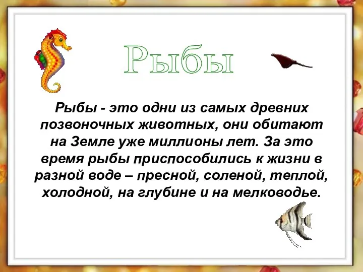 Рыбы - это одни из самых древних позвоночных животных, они обитают