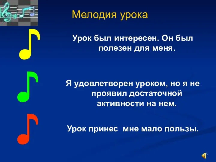 Мелодия урока Урок был интересен. Он был полезен для меня. Я