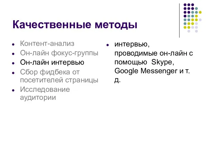 интервью, проводимые он-лайн с помощью Skype, Google Messenger и т.д. Качественные