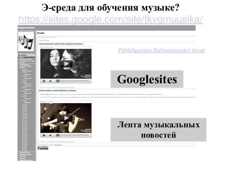 Э-среда для обучения музыке? https://sites.google.com/site/tkvgmuusika/ Googlesites Лента музыкальных новостей Pähklipureja Rahvusooperi laval