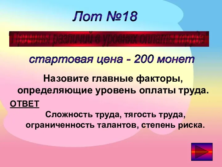 Лот №18 "Причины различий в уровнях оплаты труда" стартовая цена -