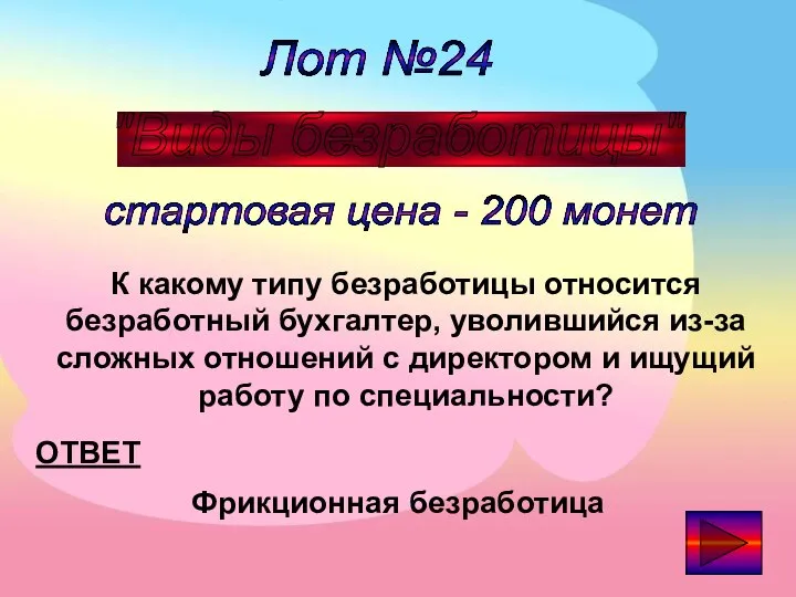 Лот №24 "Виды безработицы" стартовая цена - 200 монет ОТВЕТ К