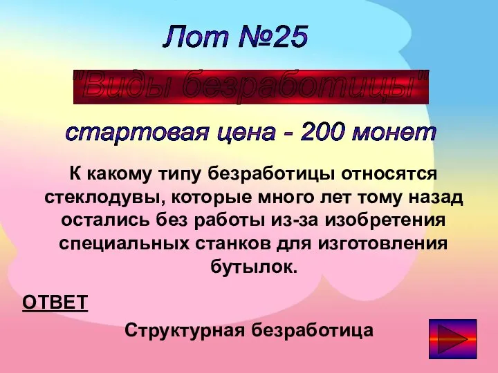 Лот №25 "Виды безработицы" стартовая цена - 200 монет ОТВЕТ К