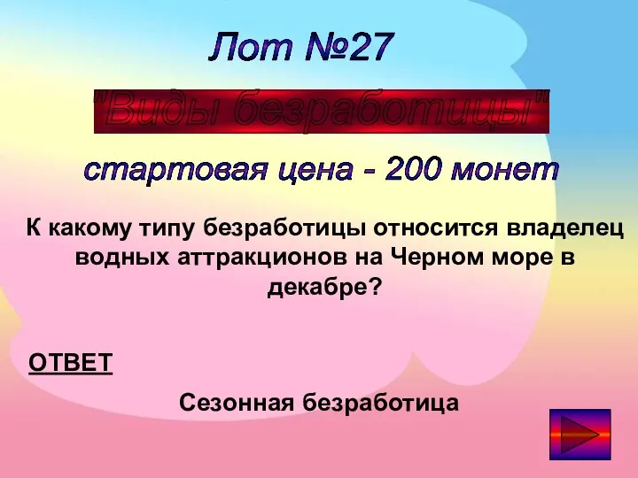 Лот №27 "Виды безработицы" стартовая цена - 200 монет ОТВЕТ К