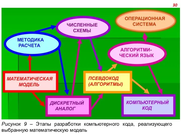 Рисунок 9 – Этапы разработки компьютерного кода, реализующего выбранную математическую модель 30