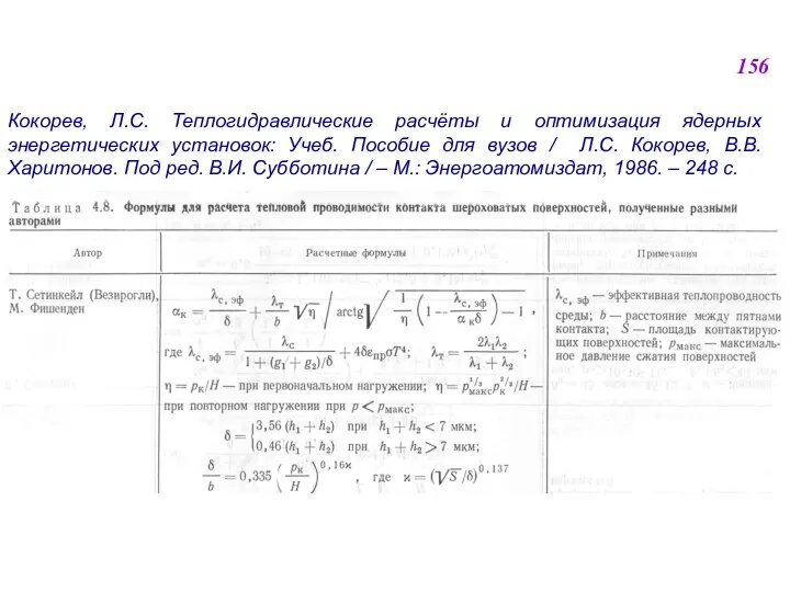 156 Кокорев, Л.С. Теплогидравлические расчёты и оптимизация ядерных энергетических установок: Учеб.