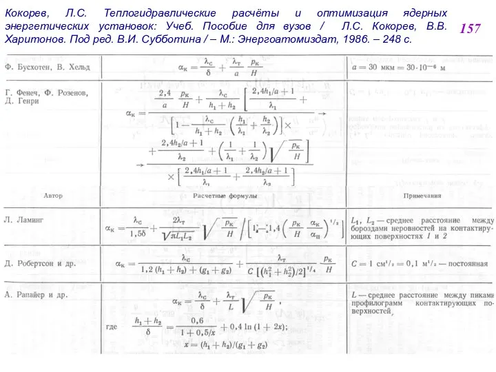 157 Кокорев, Л.С. Теплогидравлические расчёты и оптимизация ядерных энергетических установок: Учеб.