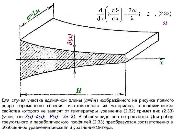 Для случая участка единичной длины (a=1м) изображённого на рисунке прямого ребра