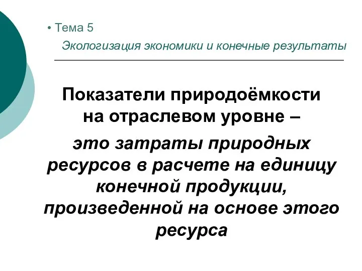 Показатели природоёмкости на отраслевом уровне – это затраты природных ресурсов в