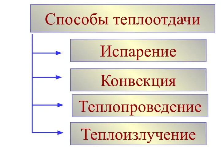 Испарение Способы теплоотдачи Конвекция Теплопроведение Теплоизлучение