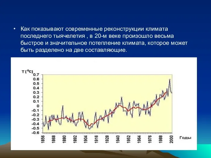 Как показывают современные реконструкции климата последнего тыячелетия , в 20-м веке