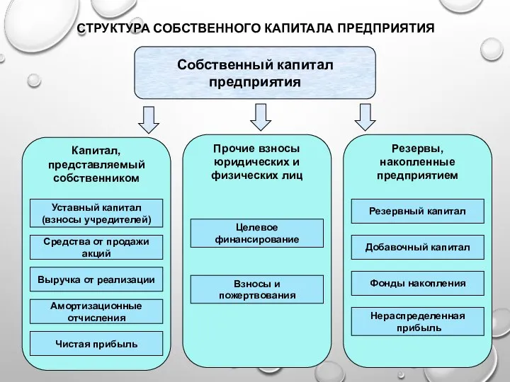 СТРУКТУРА СОБСТВЕННОГО КАПИТАЛА ПРЕДПРИЯТИЯ Собственный капитал предприятия Амортизационные отчисления Чистая прибыль