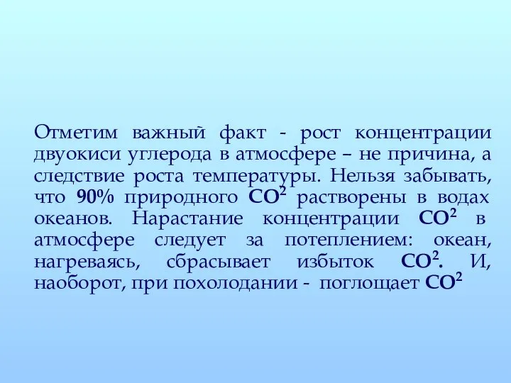 Отметим важный факт - рост концентрации двуокиси углерода в атмосфере –