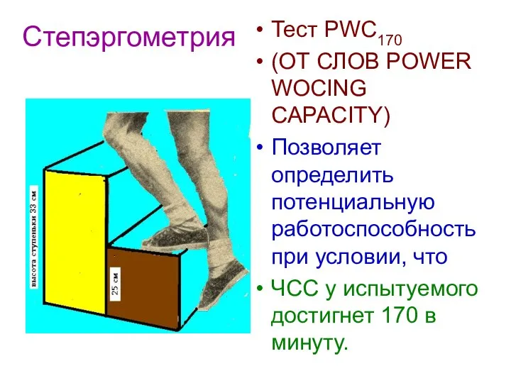 Степэргометрия Тест PWC170 (ОТ СЛОВ POWER WOCING CAPACITY) Позволяет определить потенциальную