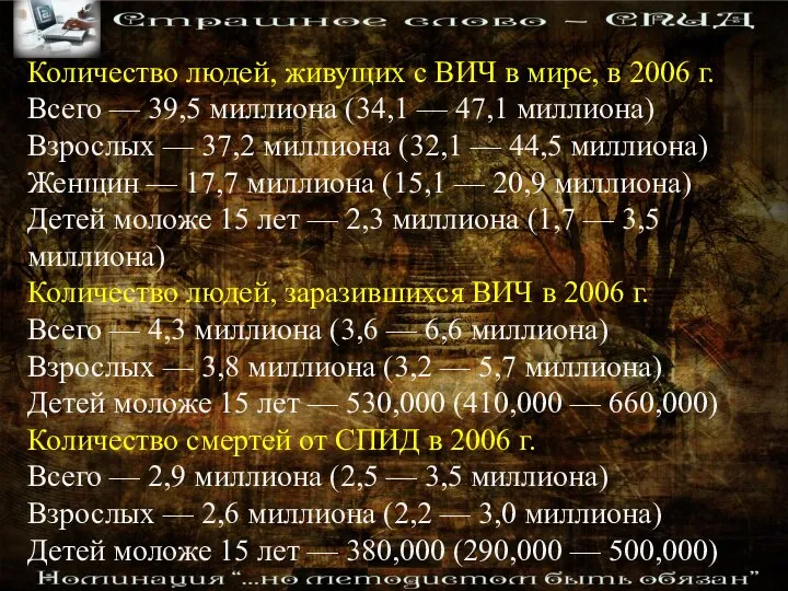 Количество людей, живущих с ВИЧ в мире, в 2006 г. Всего