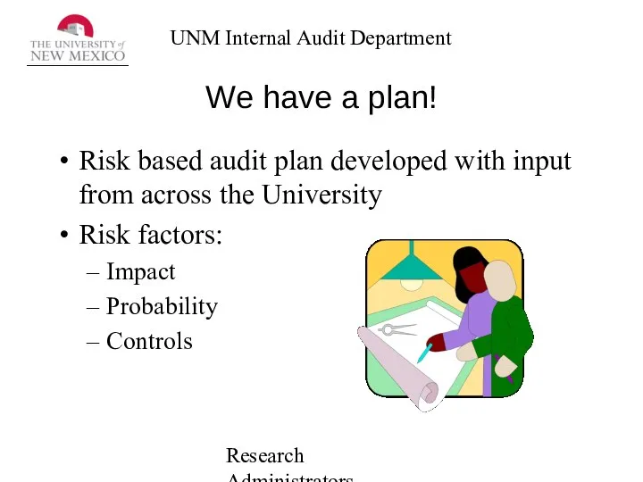 Research Administrators Network We have a plan! Risk based audit plan