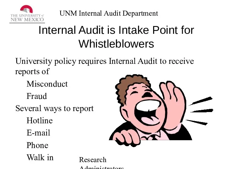 Research Administrators Network Internal Audit is Intake Point for Whistleblowers University